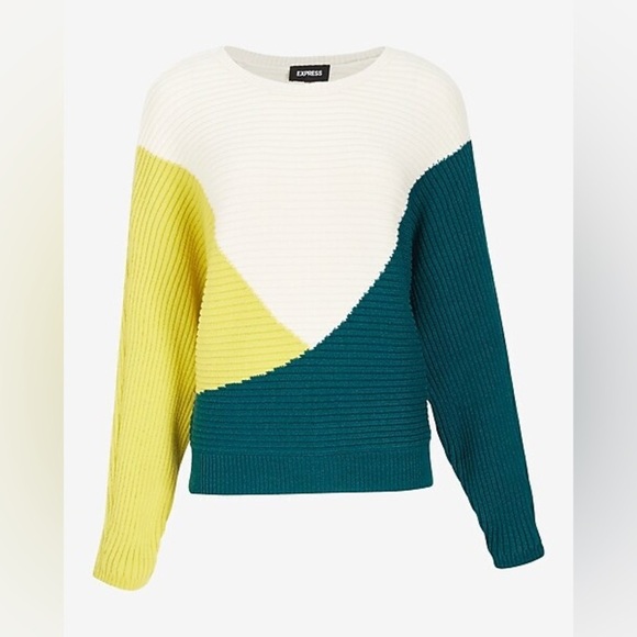 Express Sweater Blue Green Color Block Ribbed Dolman Sleeve Sweater Size Small - Picture 3 of 16